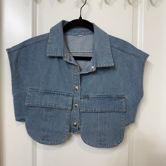 Blue denim cropped vest - Picture 1 of 3